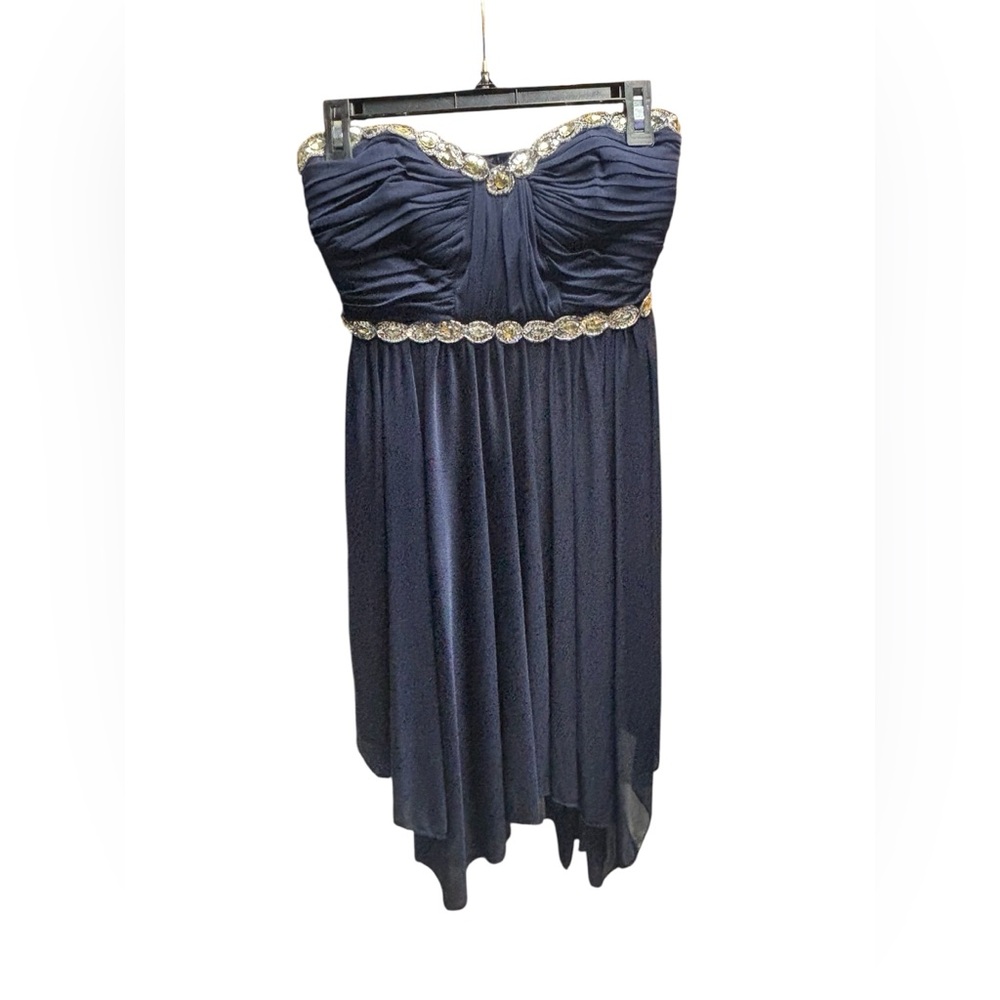 My Michelle Strapless Navy Dress with Silver Accents